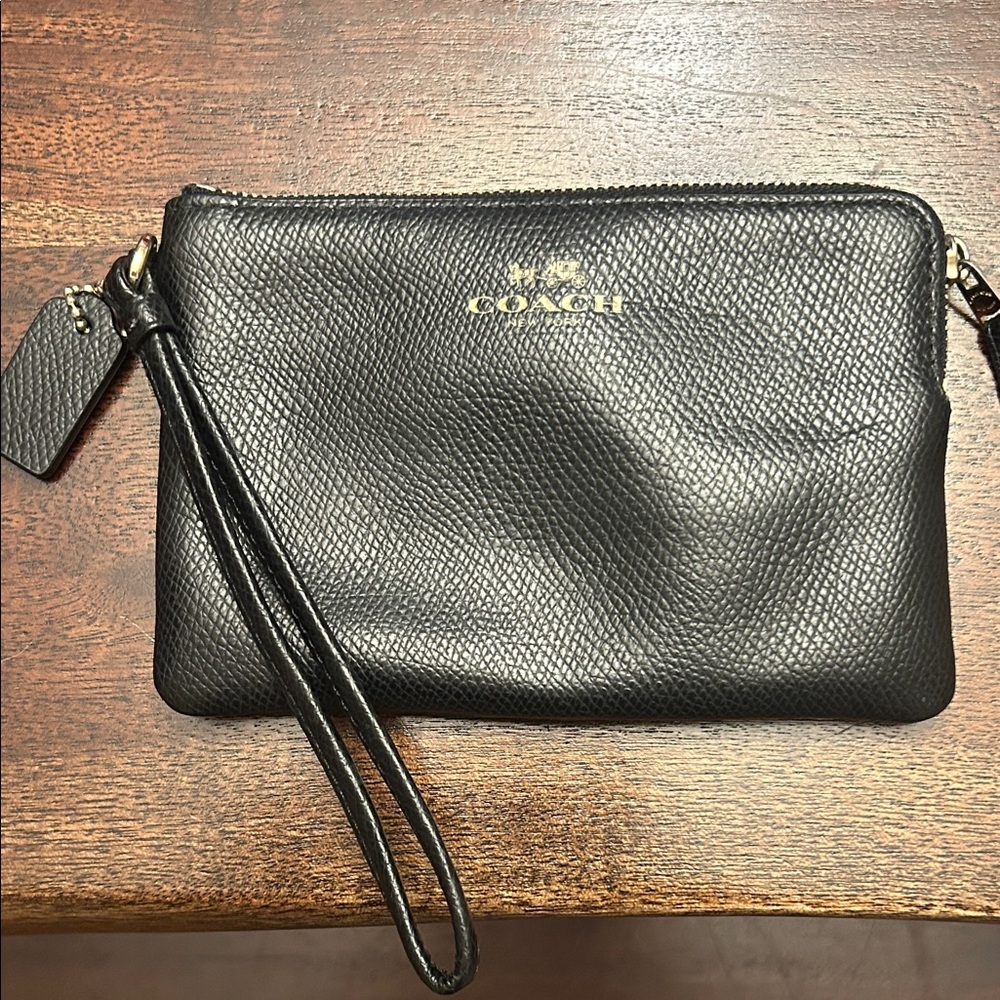 Coach Black Pebbled Leather Wristlet